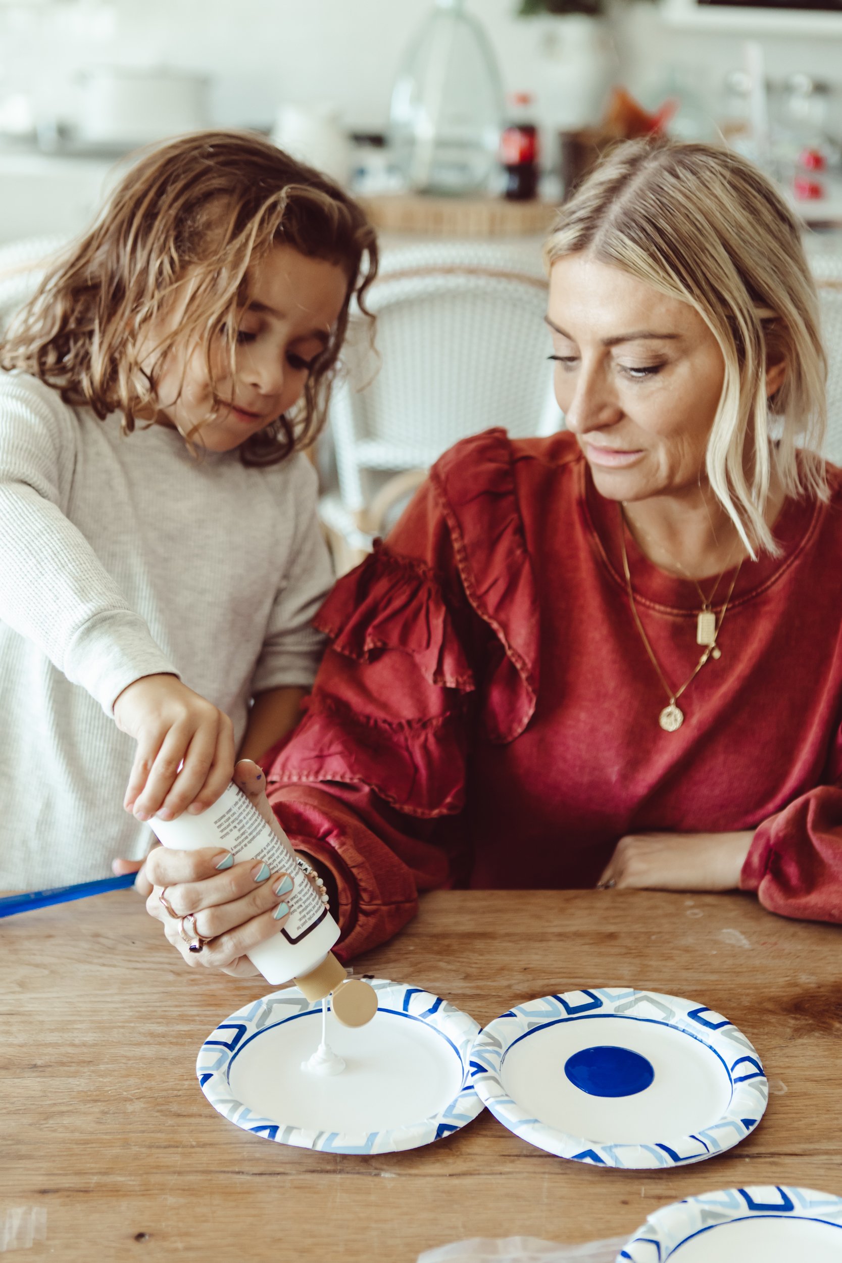 mom and son doing crafts together