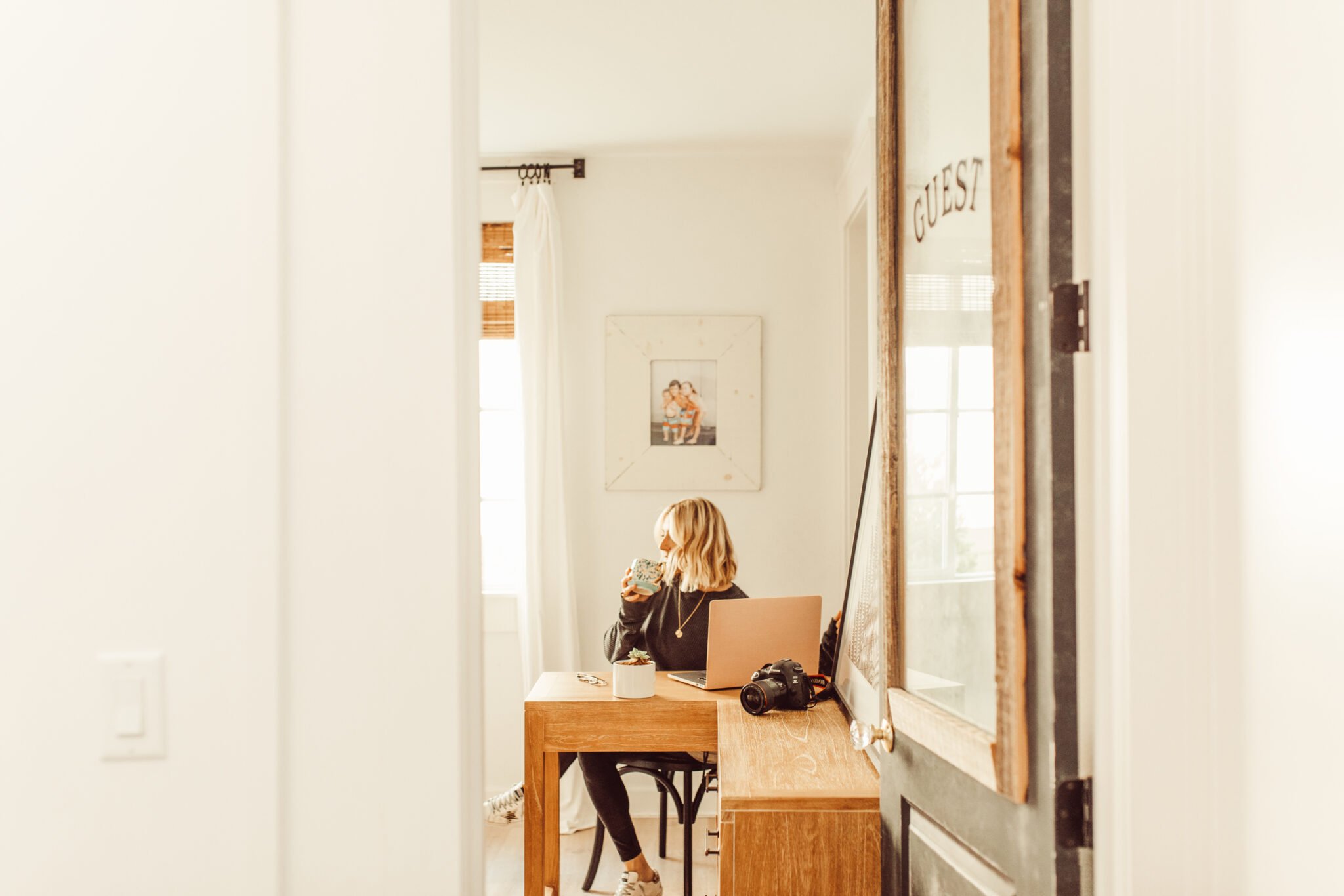 woman sitting in home office