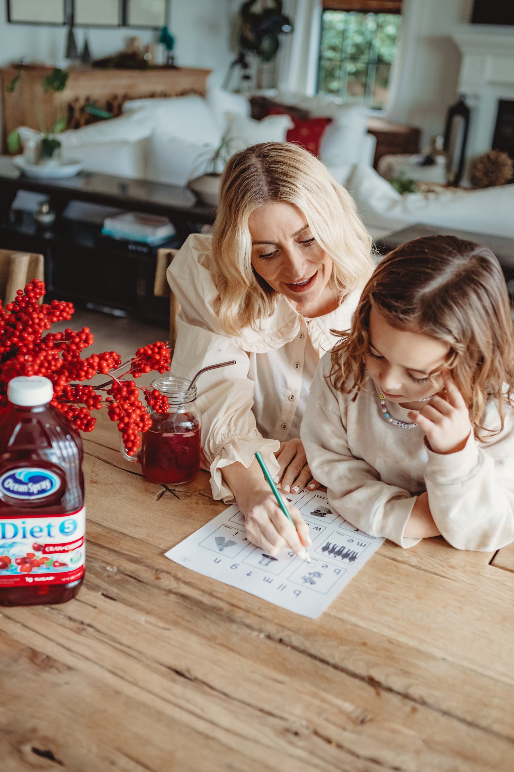 mom helping son with homework