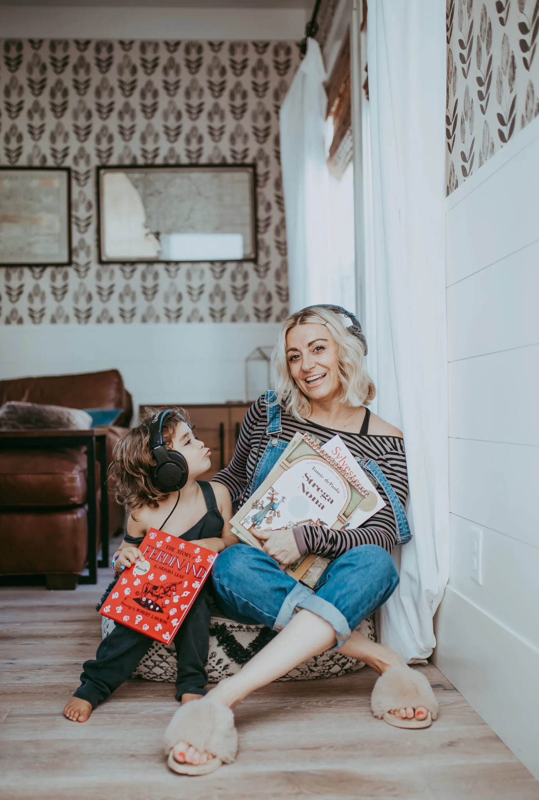 mom reading books to her son