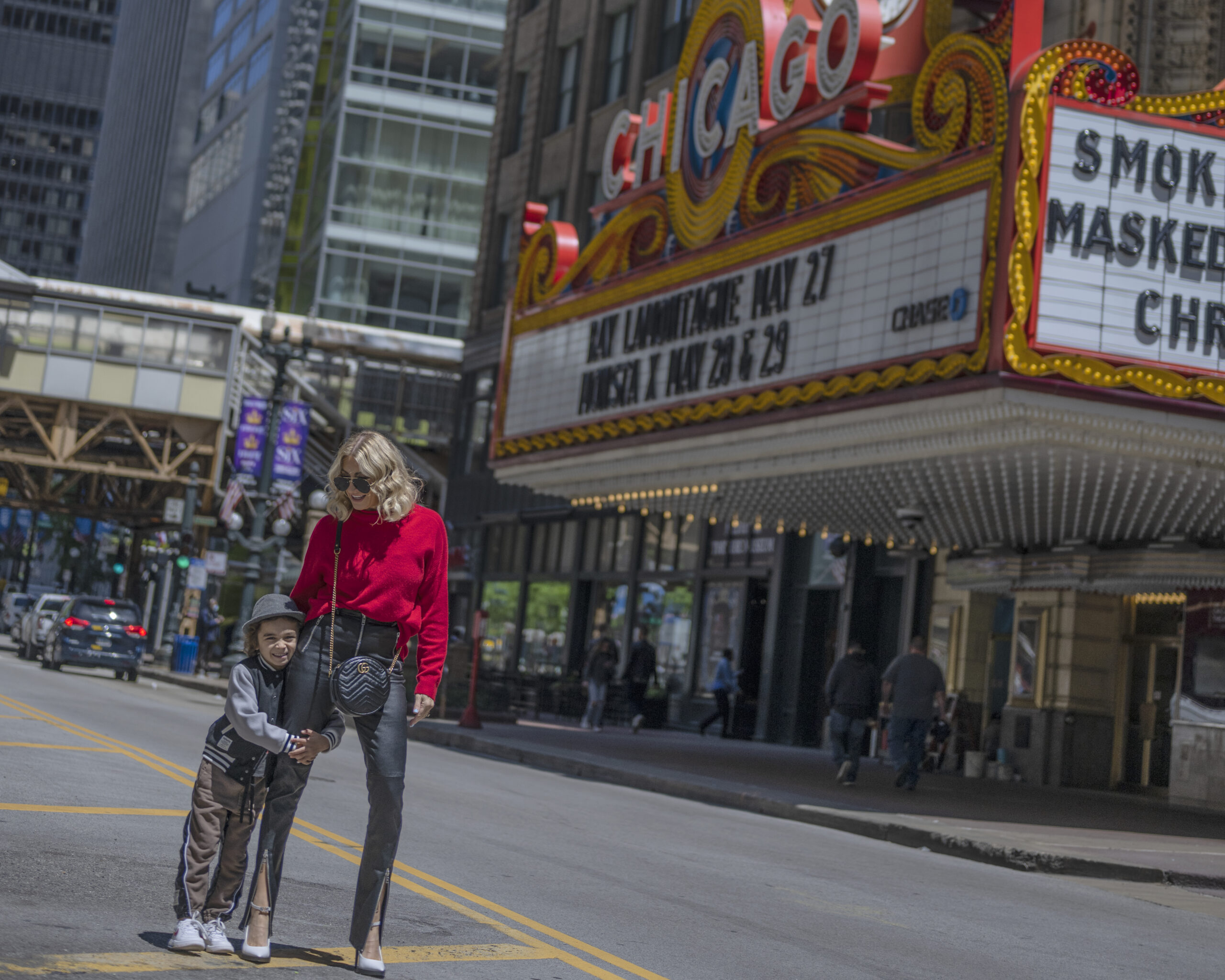 mom and son on the streets in chicago