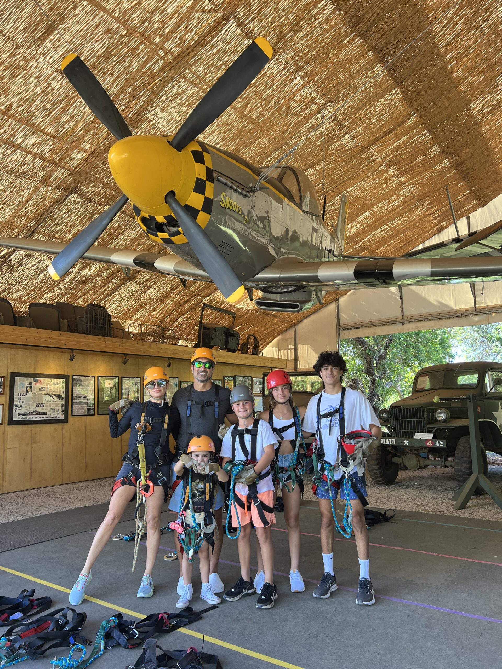 family going ziplining