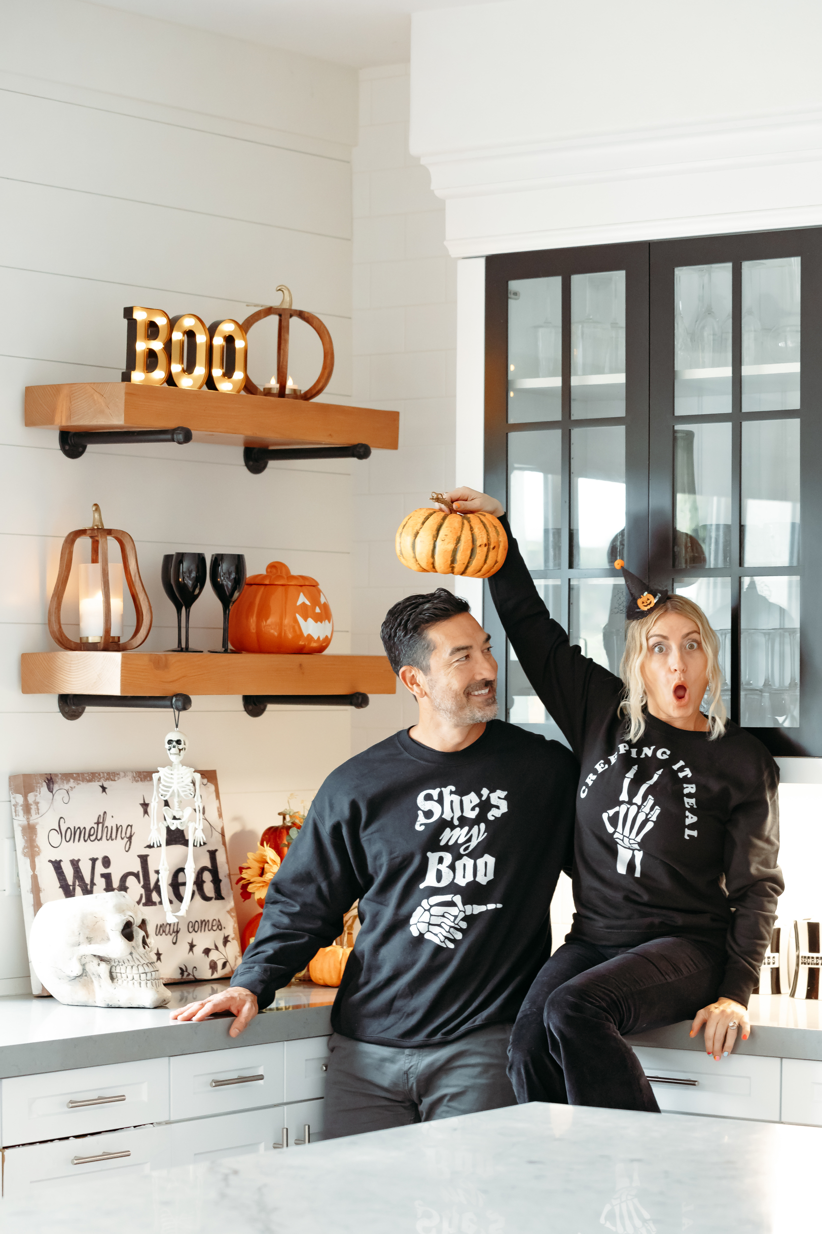 couple in kitchen celebrating halloween