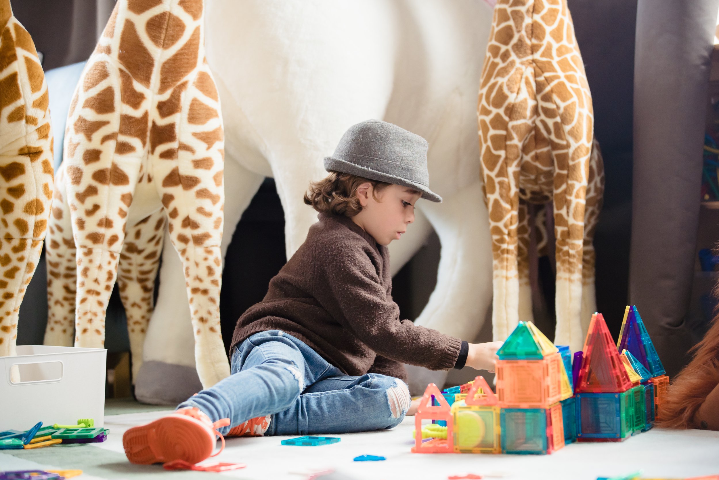 boy playing with blocks