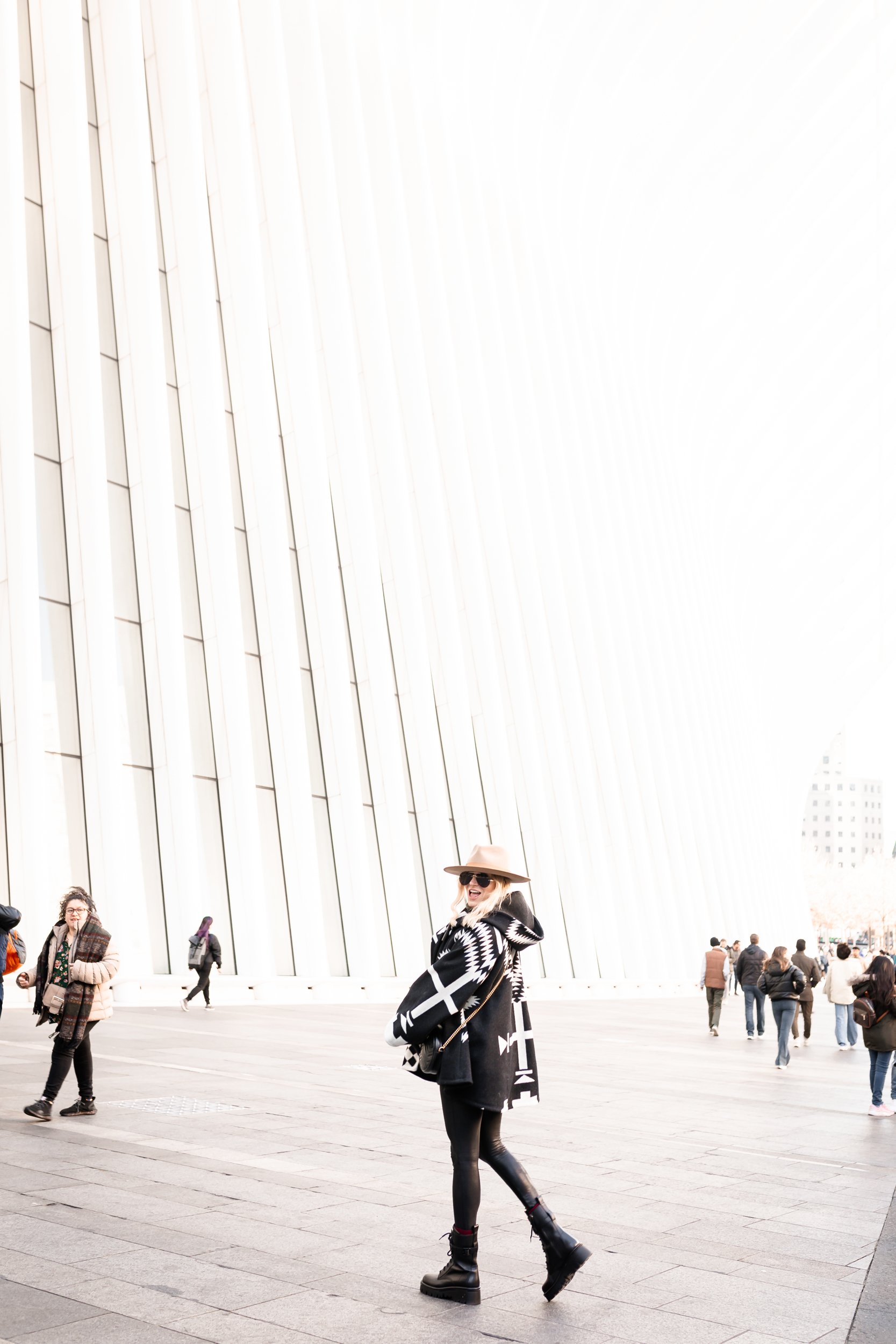 woman walking through memorial