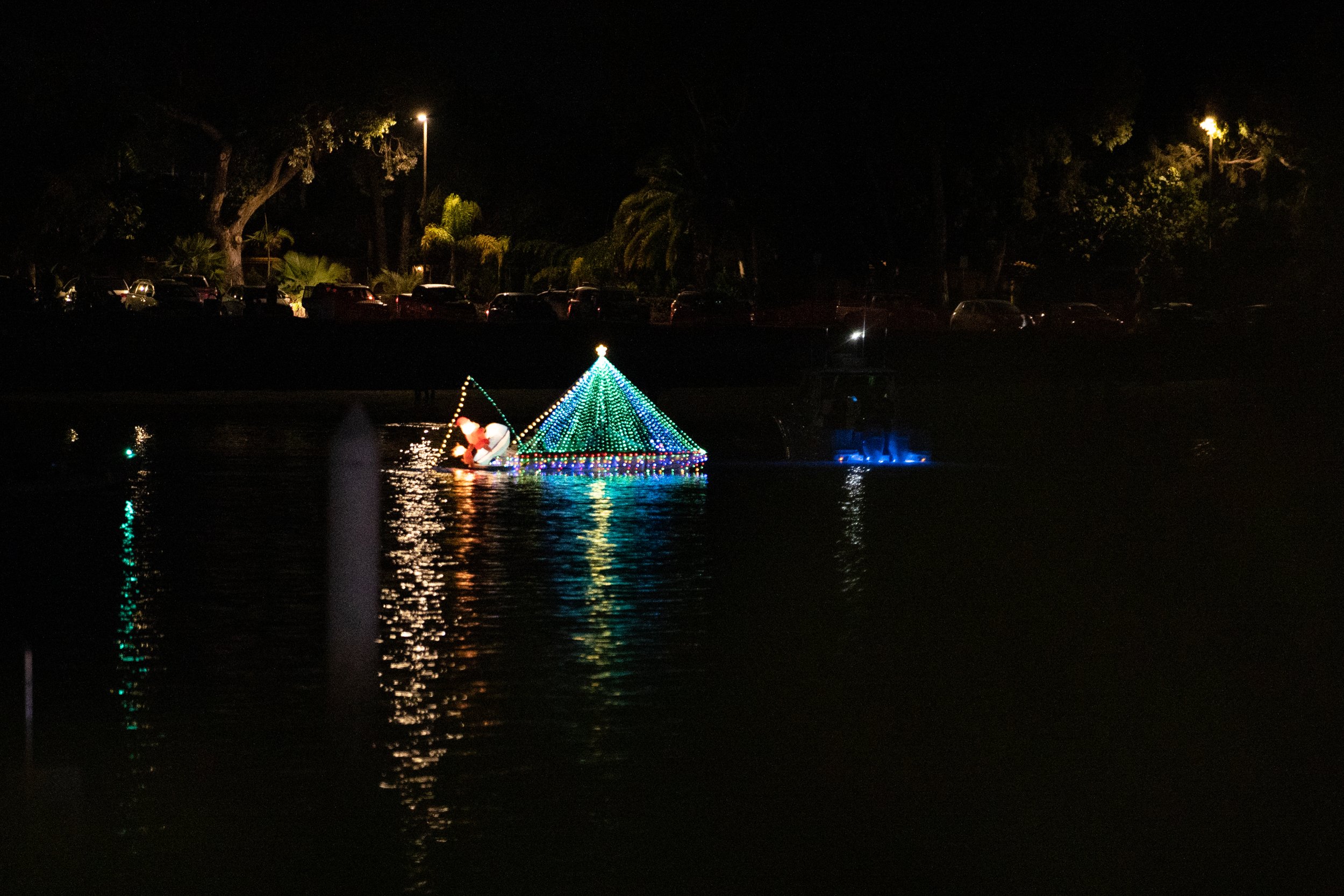 christmas lights on a boat