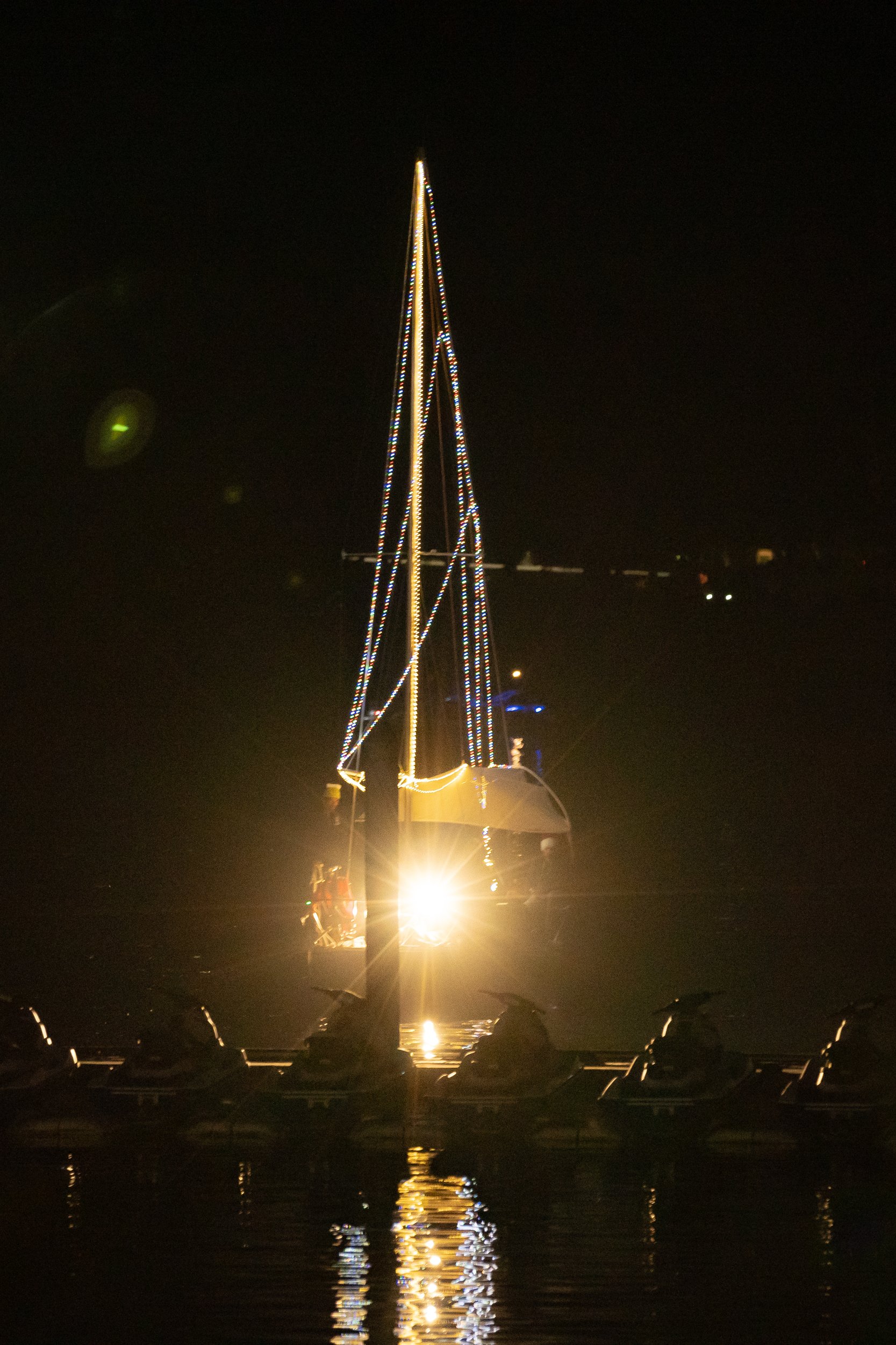 bright light on boat at night