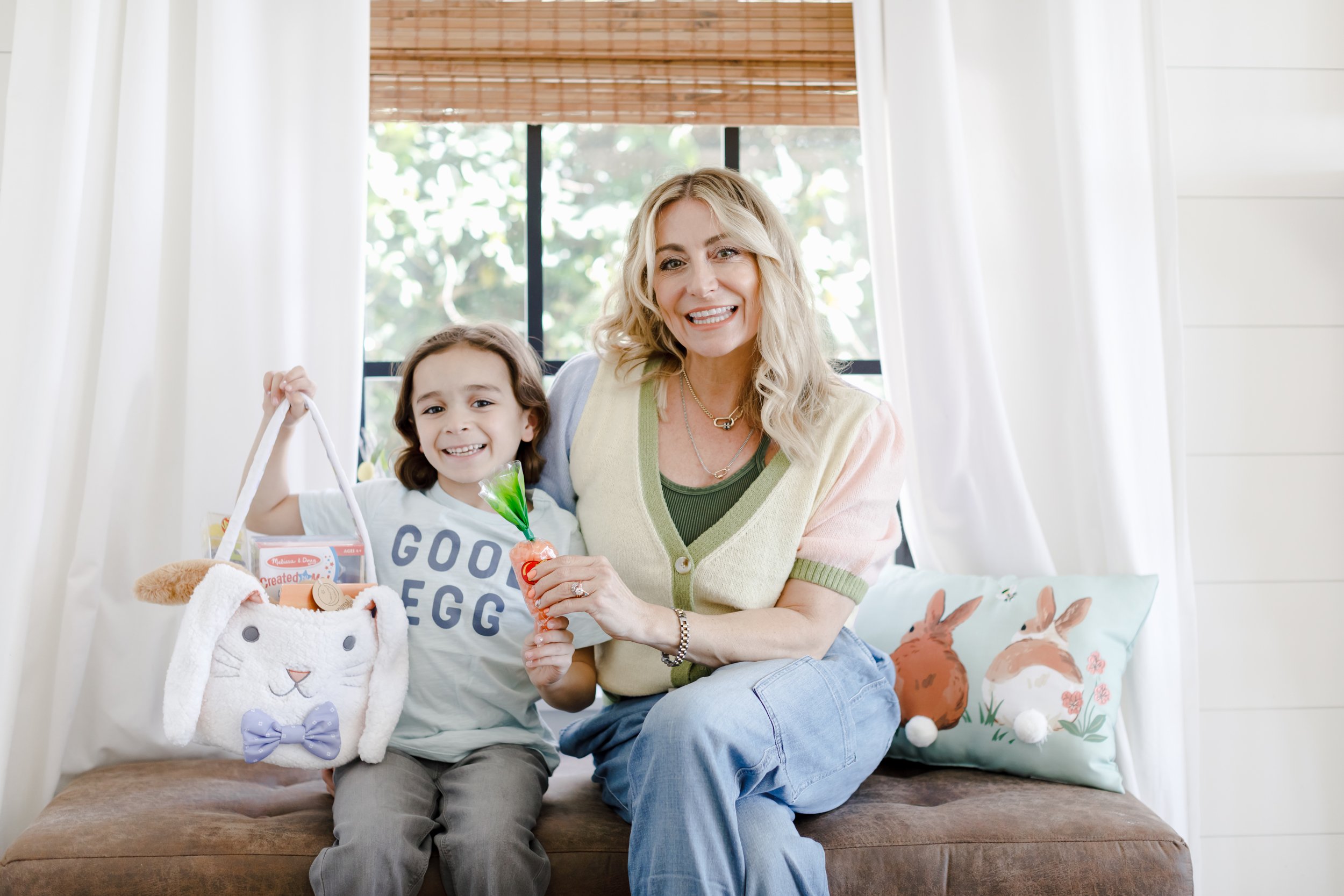 mom and son with easter basket