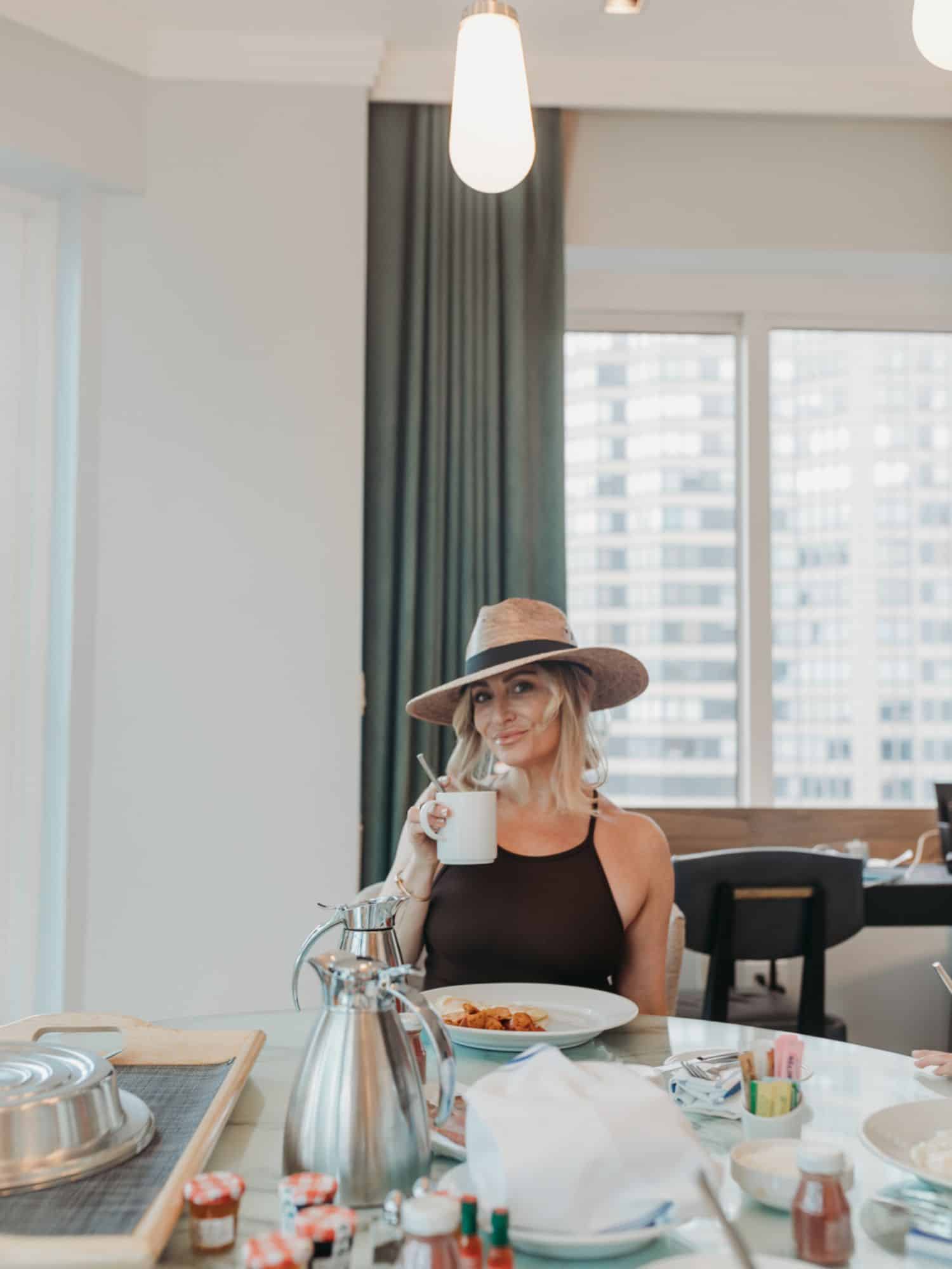 woman drinking coffee