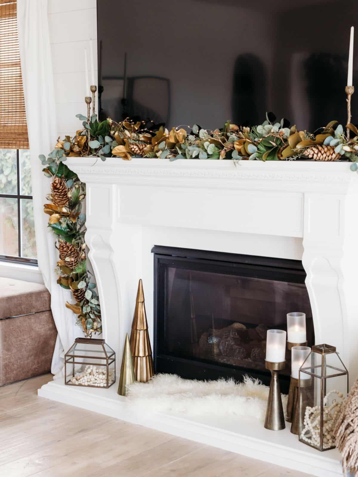 fireplace decorated for Christmas
