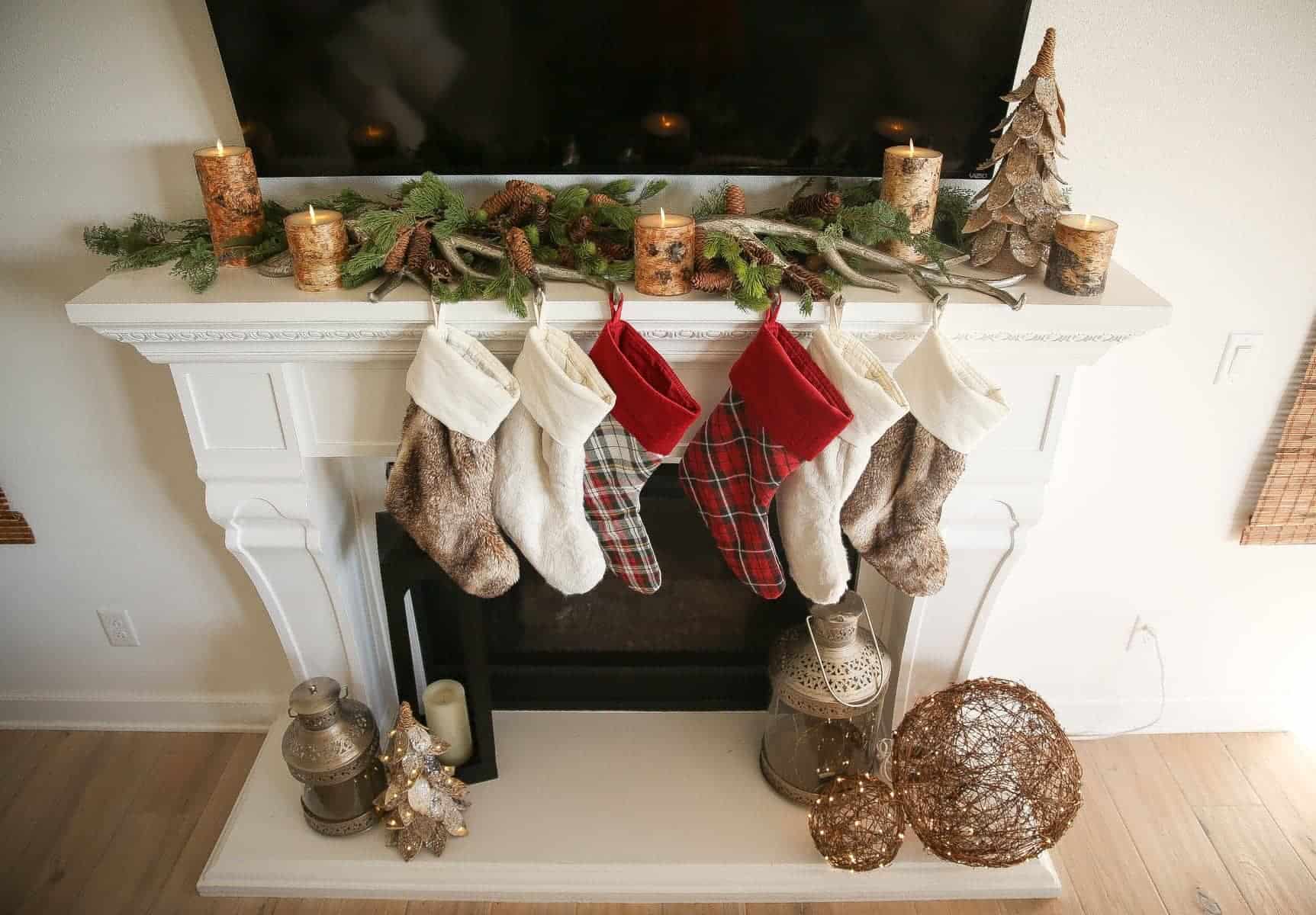 fireplace mantle with stockings