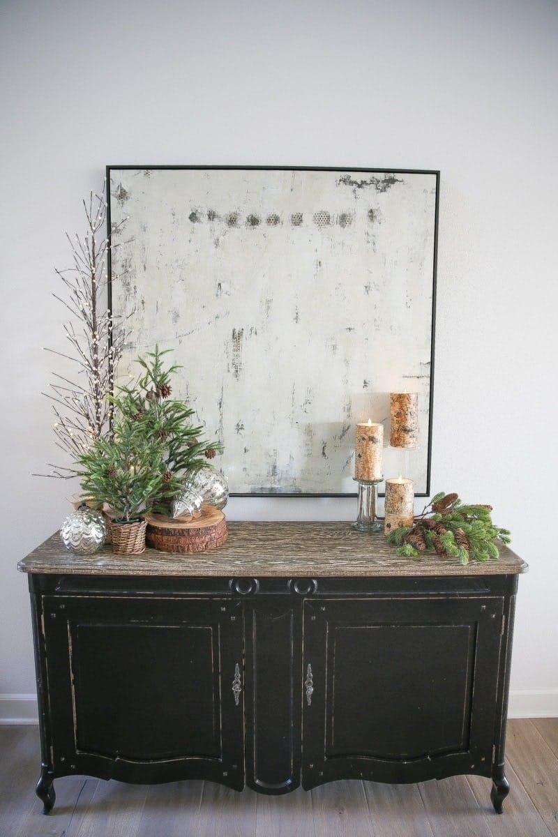 console table with christmas decor