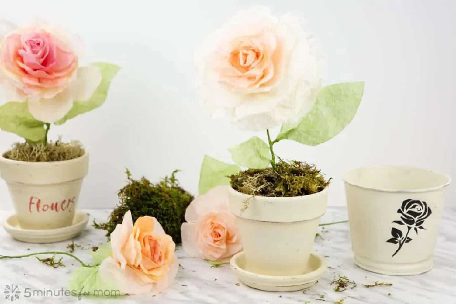distressed flower pot with a rose inside
