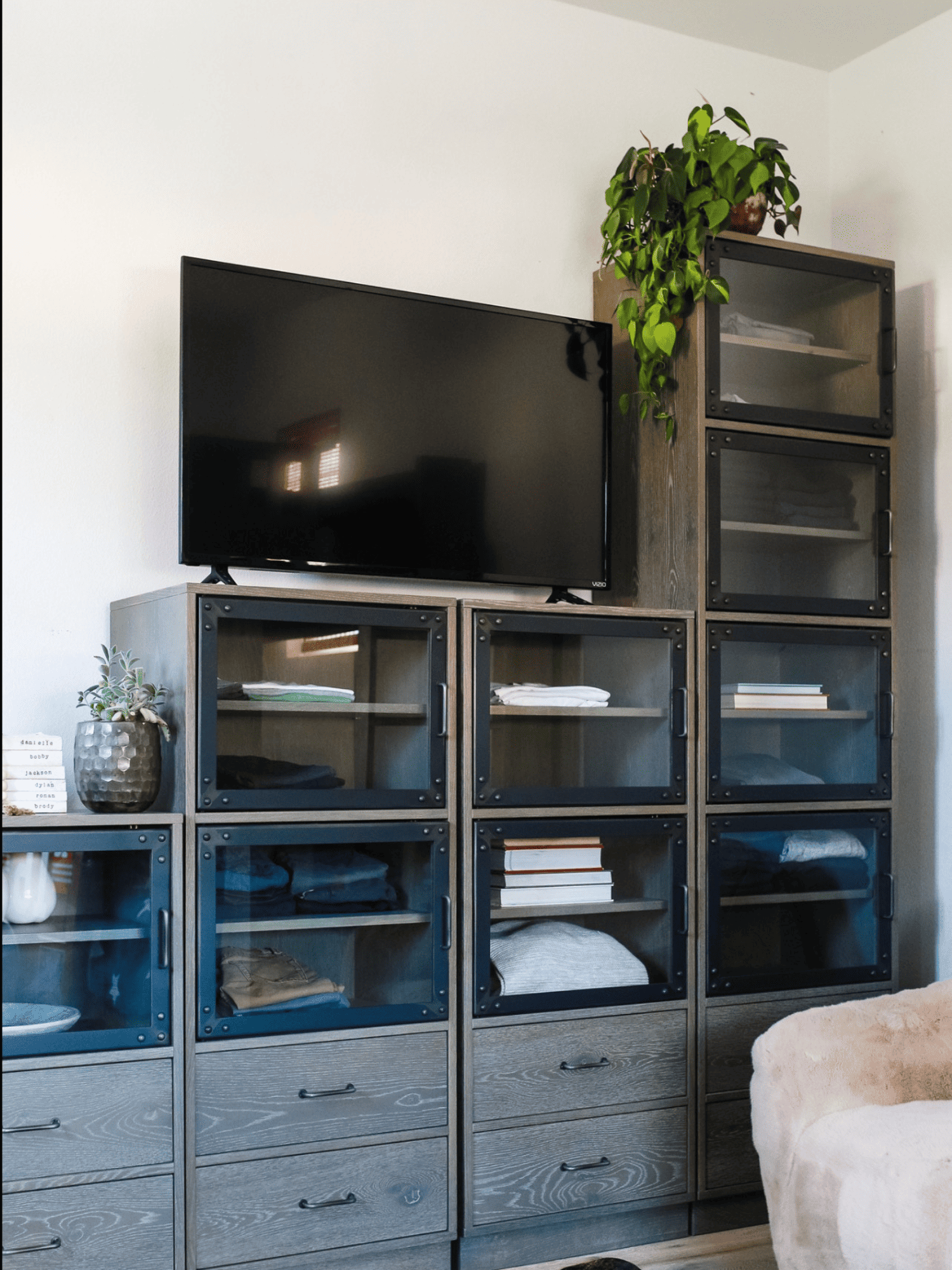 shelving unit with tv